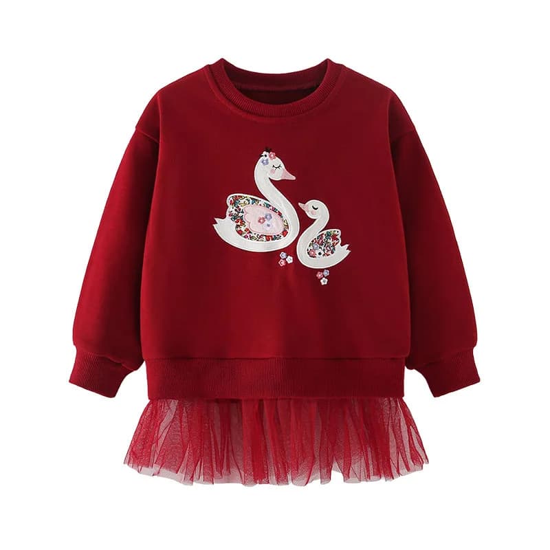 3-8T Animali Ricami Applique Ragazze Costume da bambino Felpa a maniche lunghe Camicia con cappuccio in rete per vestiti autunnali primaverili per bambini