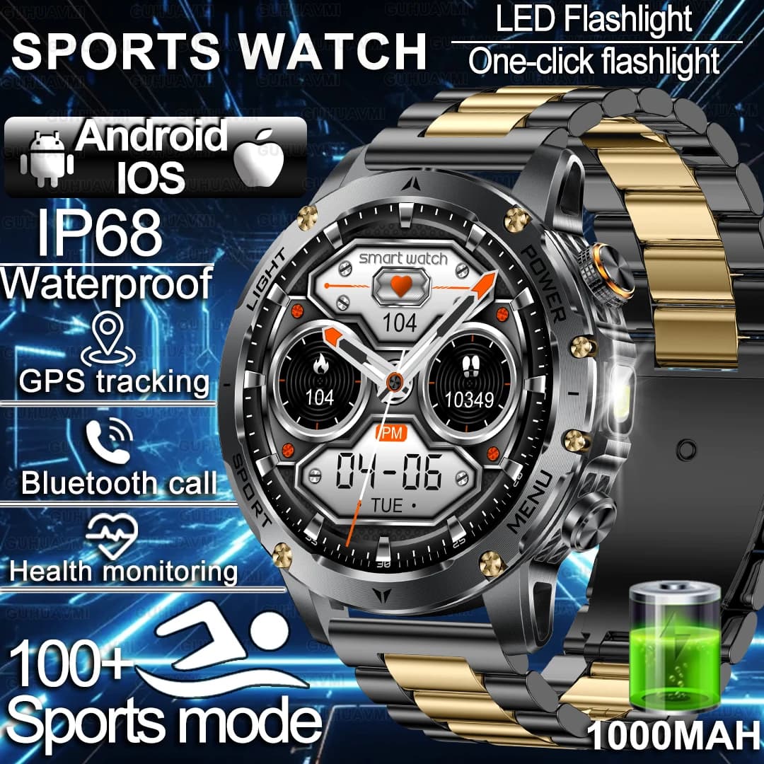 New Smartwatch 2025 with 1.75” HD Extra Large Screen, GNSS Dual-band Integrated, Compass, IP68 Men's Military Sporty Bracelet for Swimming
