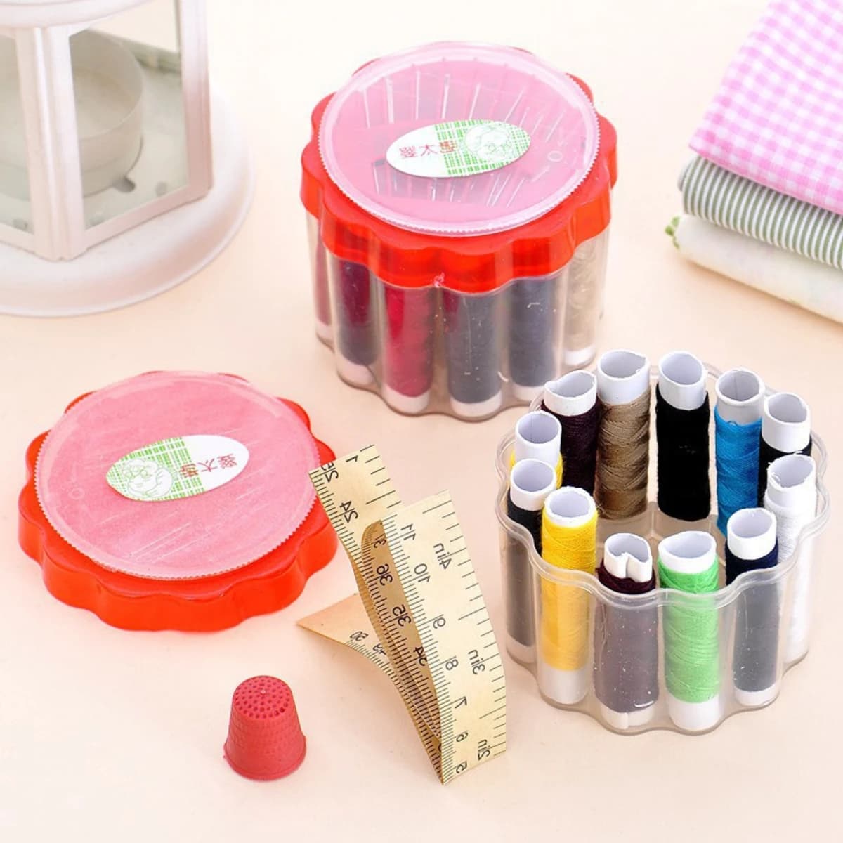 Kit da cucito portatile per la casa, righello di carta, set di aghi, strumento per taglio e cucitura punto croce, mini set portaoggetti, kit da cucito