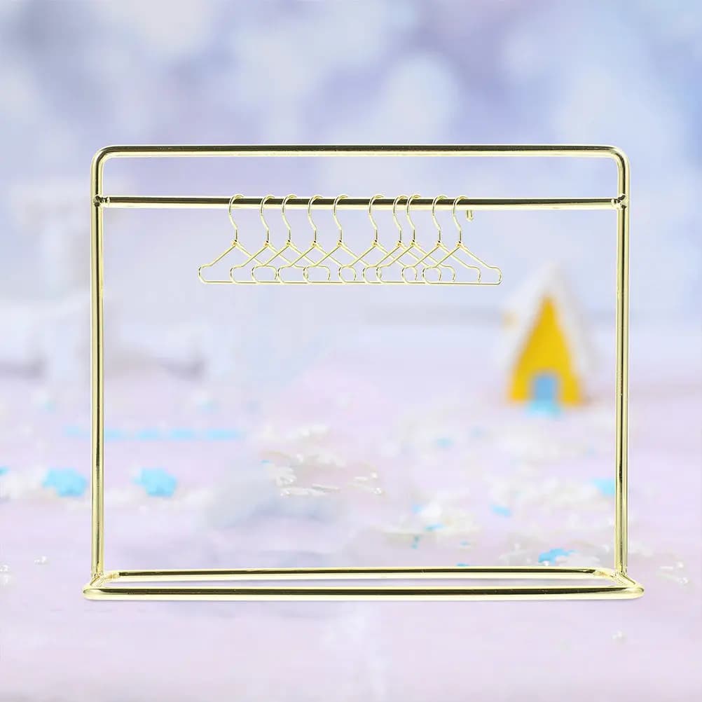 1Set Mini Clothes Hangers Iron Art Mini House Accessory Convenient Organizer for Small Garments Closet Miniature Clothes Dry