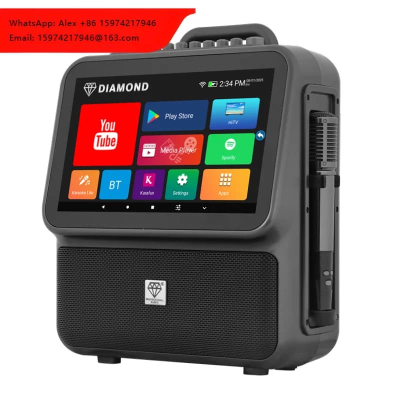 Diamond Patent Dual 4'' Woofer Powerful Rechargeable 180W Multifunctional Smart Karaoke Machine With 13.3'' Lyrics Display