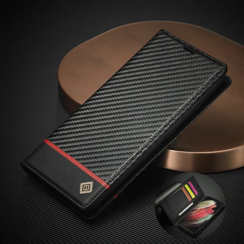 Custodia in pelle in fibra di carbonio per Xiaomi 11T 11 Lite 5G Mi Poco X4 Pro X3 NFC Flip Cover per Redmi Note 11S 11 Pro slot per schede portafoglio