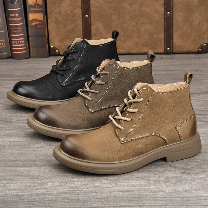 LIHUAMAO Grade A Cow Leather Work boots motorcycle boots western boots casual Men Shoes outdoor footwear hiking boots