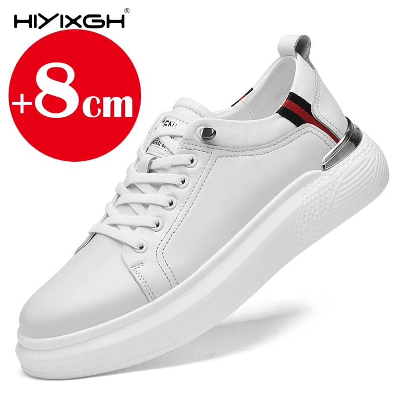 Scarpe da uomo che migliorano l'altezza in vera pelle, sneakers bianche da uomo, solette rialzate da uomo, scarpe sportive da 6/8 cm