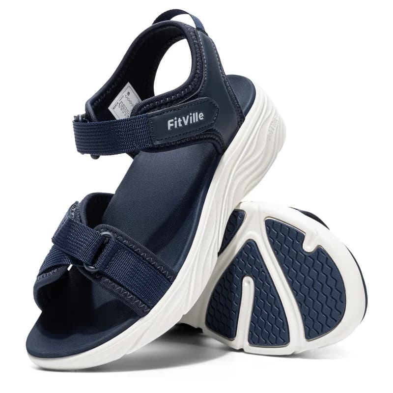 Sandali con plateau FitVille Wide da donna, sandali estivi da passeggio con chiusura regolabile, supporto per l'arco plantare e ammortizzazione