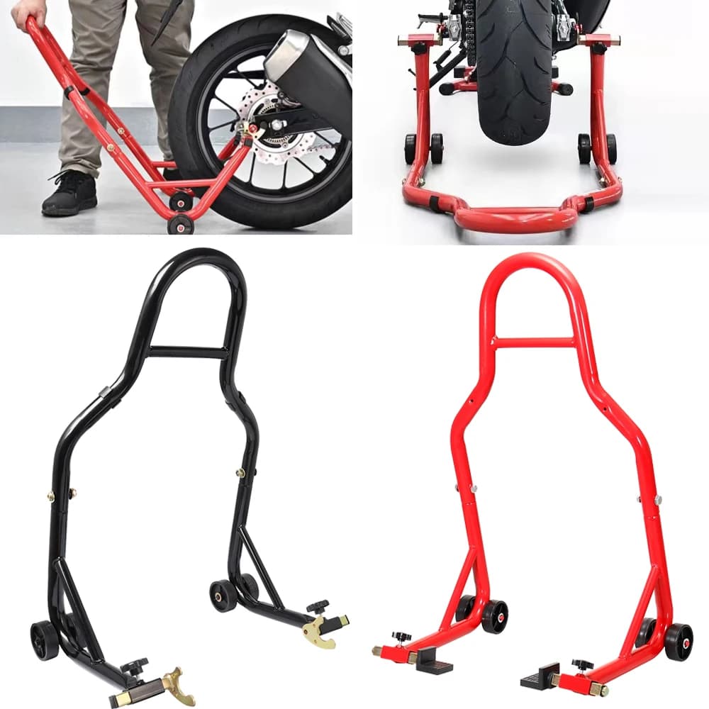 Complete set of rear wheel support for black/red motorcycle, wheel support, support frame for automatic wheel, pneumatic repair tool