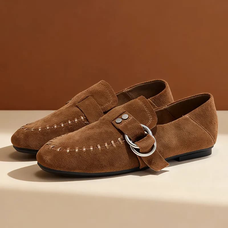 Moccasins in real leather for women moccasins leather suede decorated with luxury metal buckle comfortable shoes and light in cow suede for women