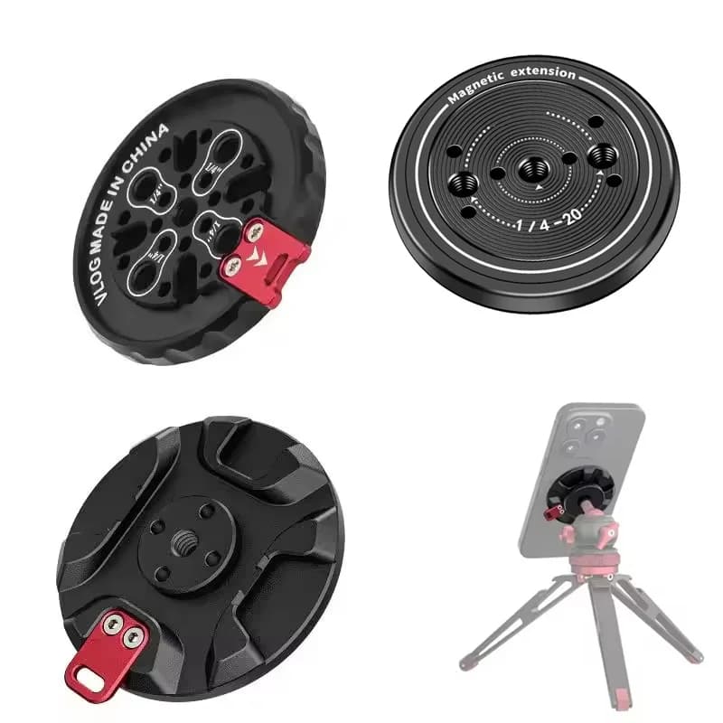 Base magnetica per supporto per telefono con adattatore per treppiede per selfie stick Arri Hole da 1/4" per iPhone 16 15 14 13 per supporto per smartphone MagSafe