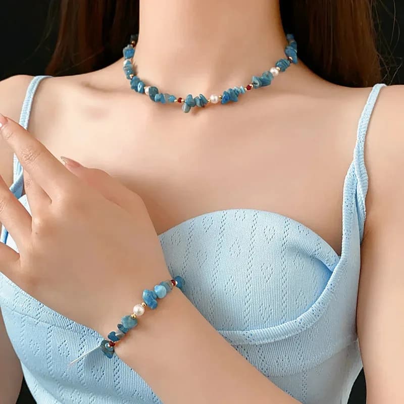 Collana di perle di cristallo acquamarina di moda squisita per le donne Vacanza Bellissimo braccialetto di lusso Set di gioielli per feste regalo