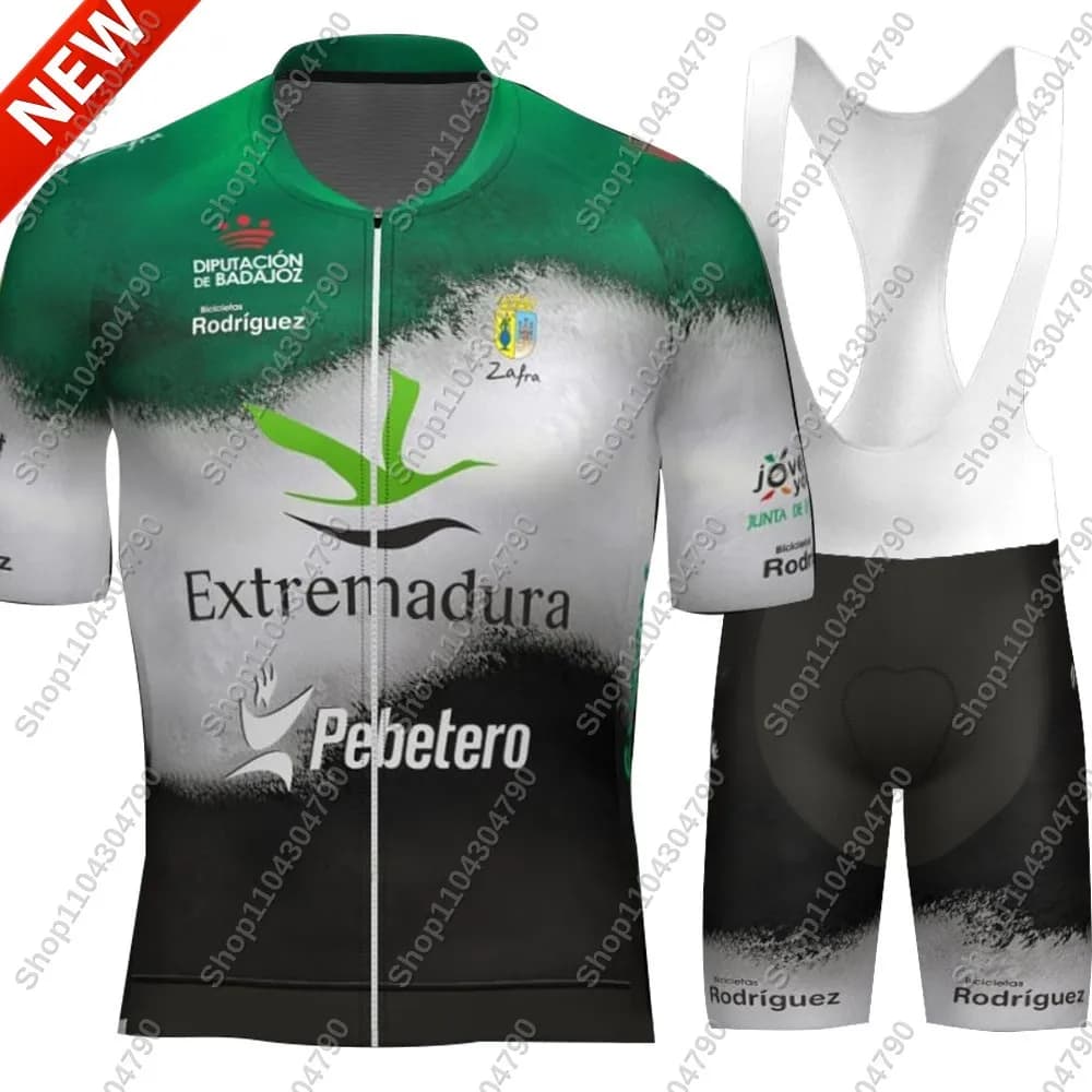 2025 Estremadura PEBETero Maglia da ciclismo Set Manica corta Verde Spagna Abbigliamento Bici da strada Camicie Tuta Pantaloncini da bicicletta MTB Maillot