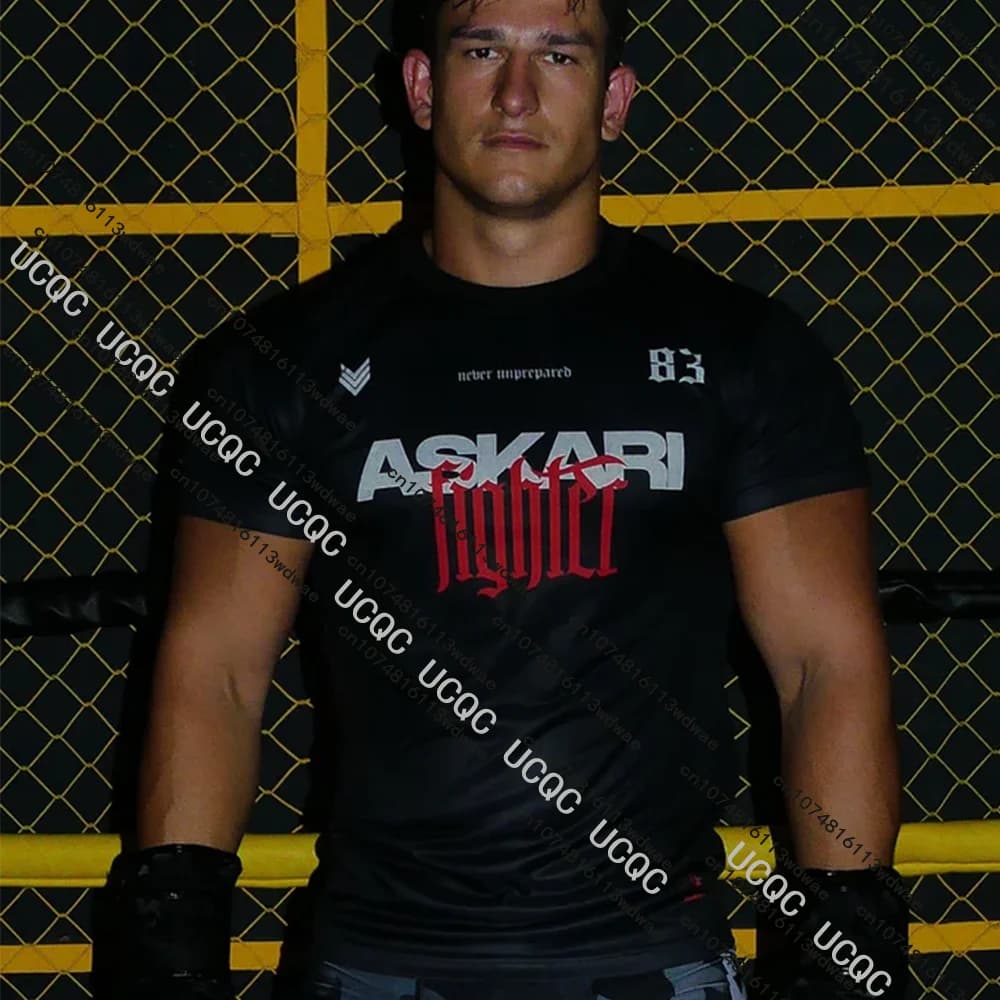 New Askari men's boxing and wrestling shirts, summer sports and fitness shirts, fast drying, short sleeves, for outdoor training