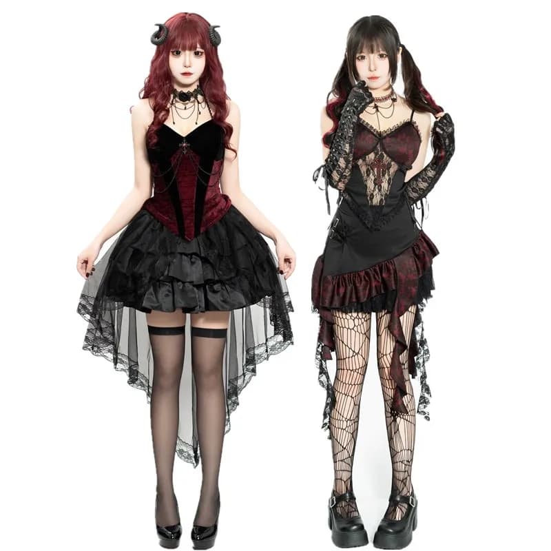 Dark Gothic Style Devil Suit Dress for Halloween Cosplay Women's Fashionable Ethnic Stage Costume Skirt