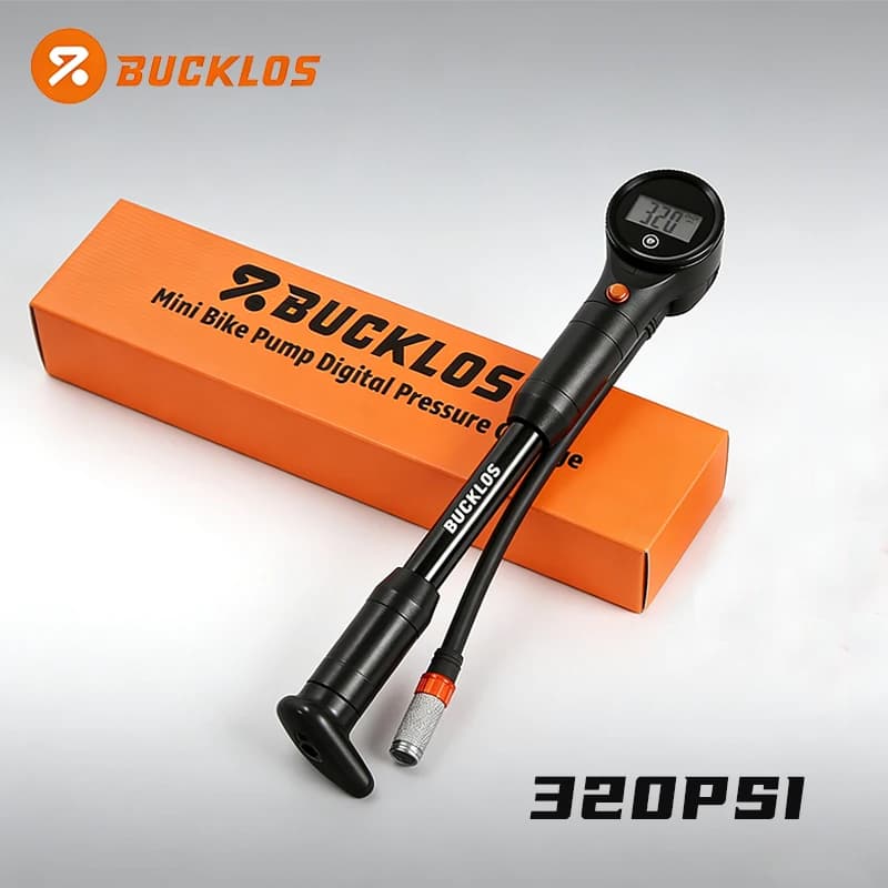 Pompa d'Aria Portatile BUCKLOS per Biciclette MTB e da Strada, Mini Pompa con Manometro, Gonfiatore Multifunzione per Biciclette e Auto 320PSI
