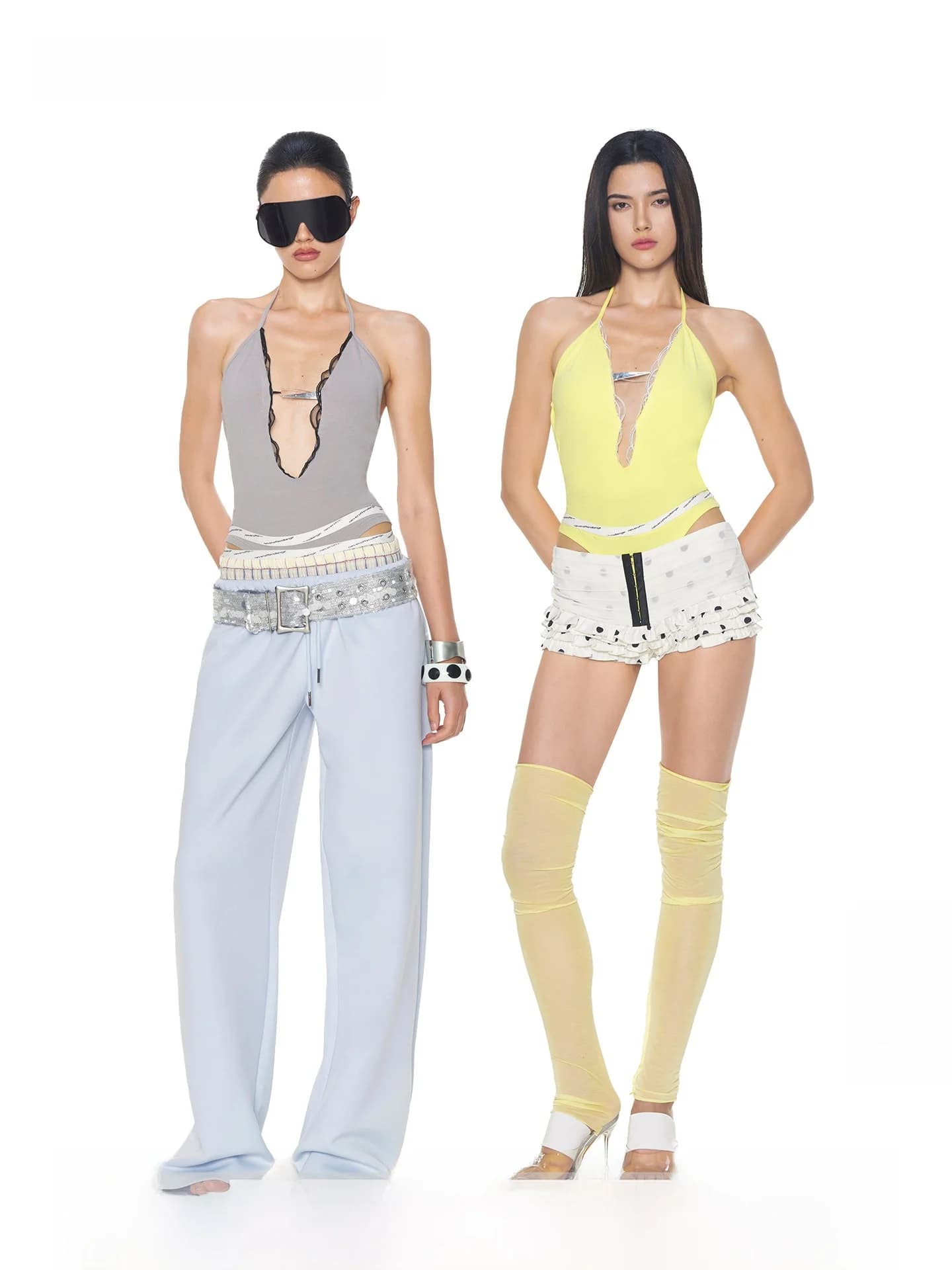 Nola Deep V Cut out Backless Jumpsuit with Lace Trim Metal Buckle Elastic Waist Strapless Swimsuit Original Design