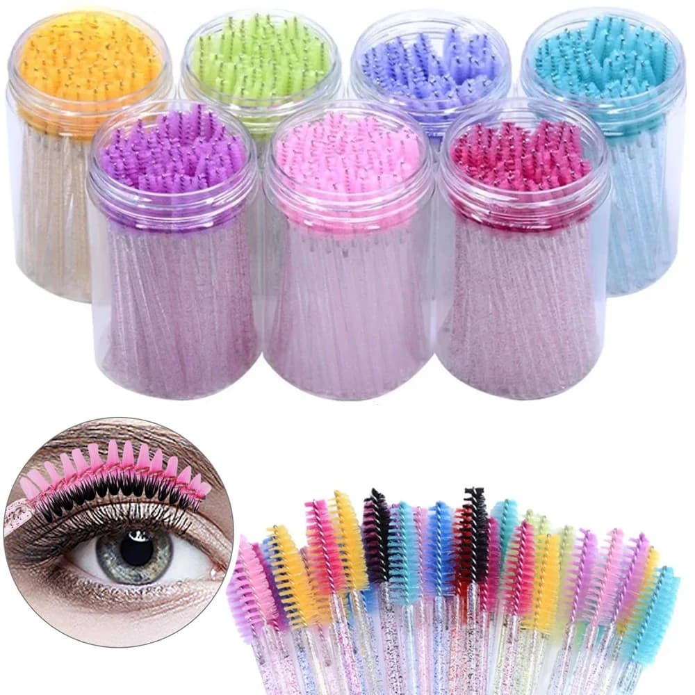 50 Disposable Applicator Parts for Mascara, Eyebrow Crystal Brushes and Extension Eyelashes with Container, Makeup Tools
