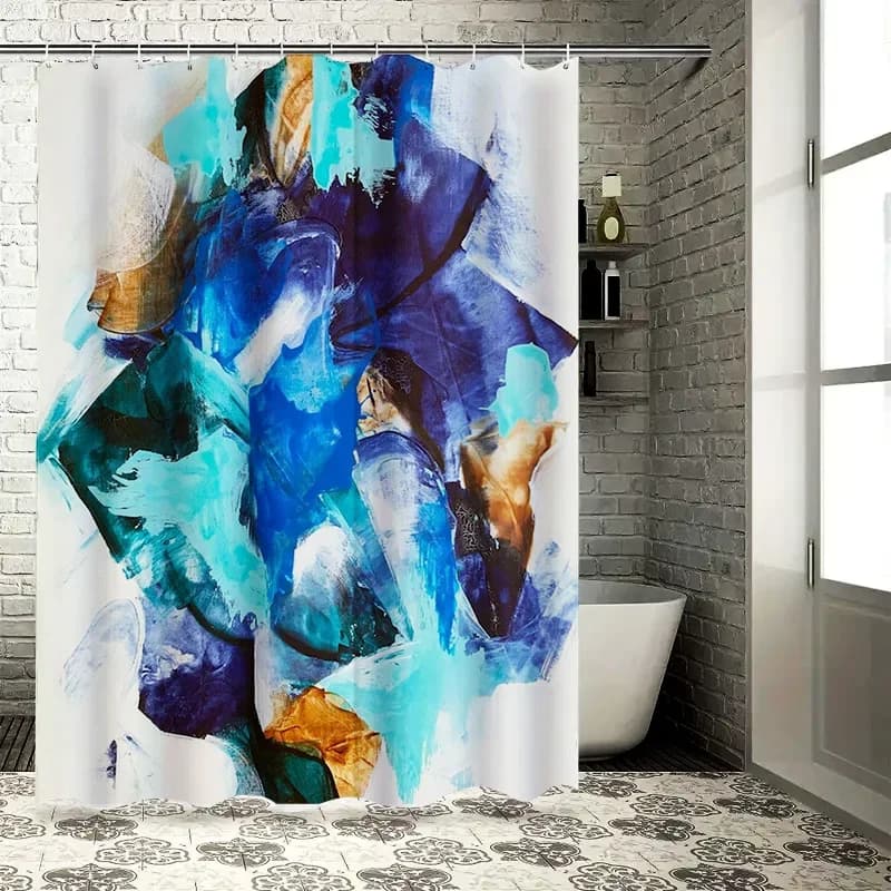 Decorazione moderna per il bagnoBold Tenda da doccia con stampa astratta bianca blu per tende da doccia in tessuto per vasca o vasca da bagno con