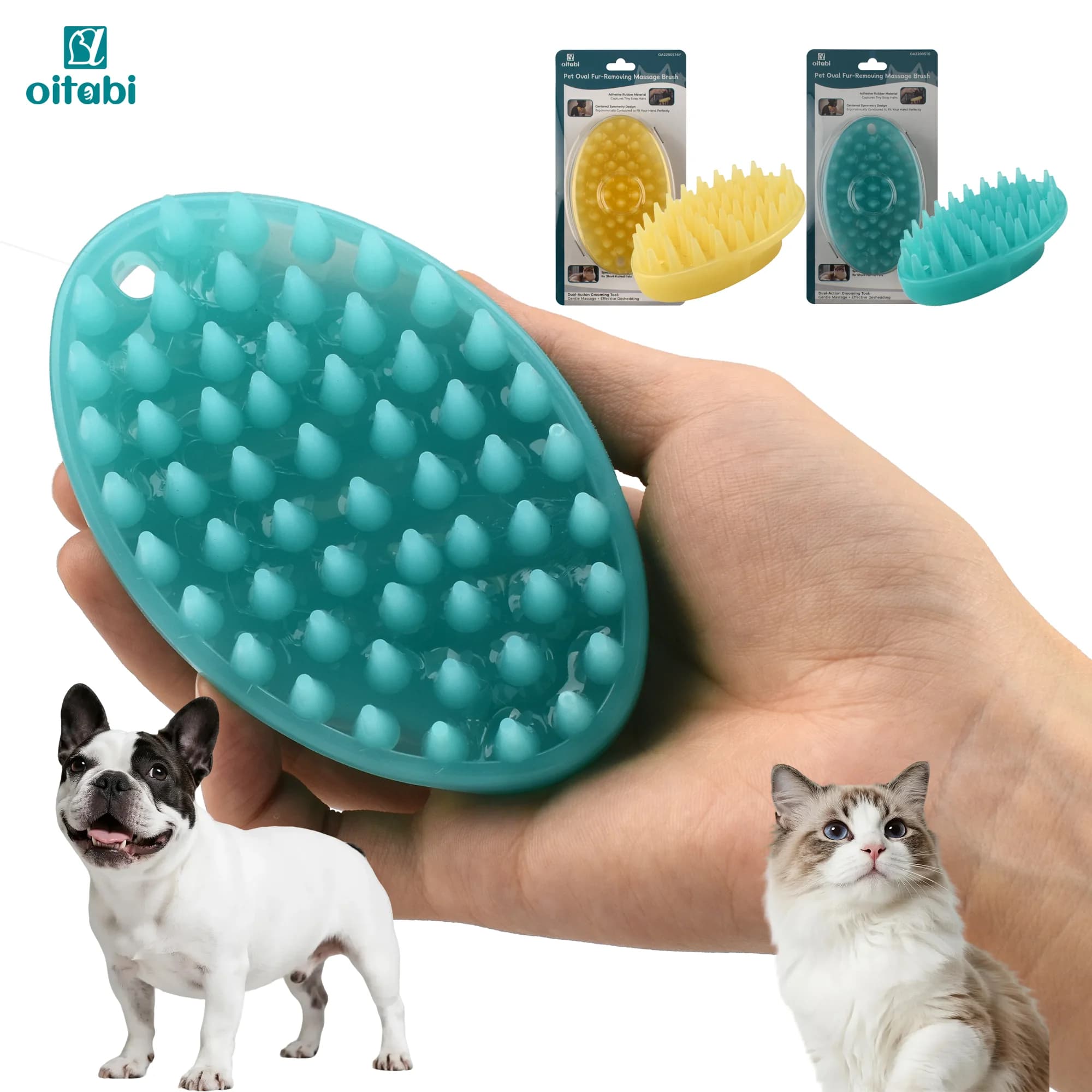 Spazzola per animali domestici in gomma morbida Oitabi per capelli corti Toelettatura per cani e gatti Bagno Massaggio Deshedding Spazzola multifunzione per animali domestici bagnati o asciutti