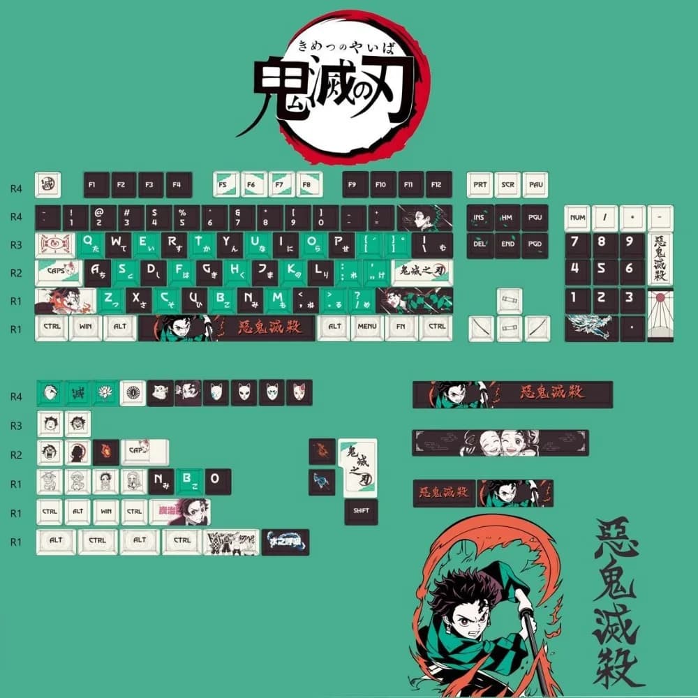 Keycaps Demon Slayer Tanjiro Kamado in PBT con Sublimazione a Colori, Profilo OEM per Tastiere Meccaniche da 61, 68, 75, 87, 104 Tasti, Idea Regalo
