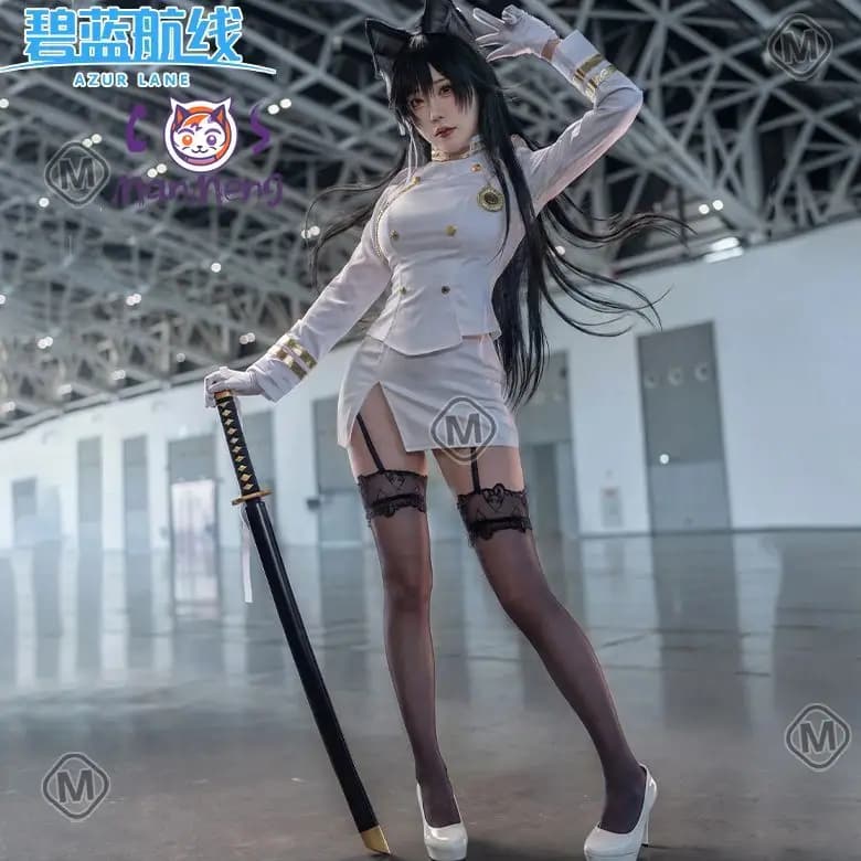 Costumi Cosplay del Gioco Azur Lane IJN Takao IJN Atago, Uniforme Bianca da Marinaio, Abito da Donna, Gonne per Ragazze, Cappotto, Calze, Guanti, Completo JK