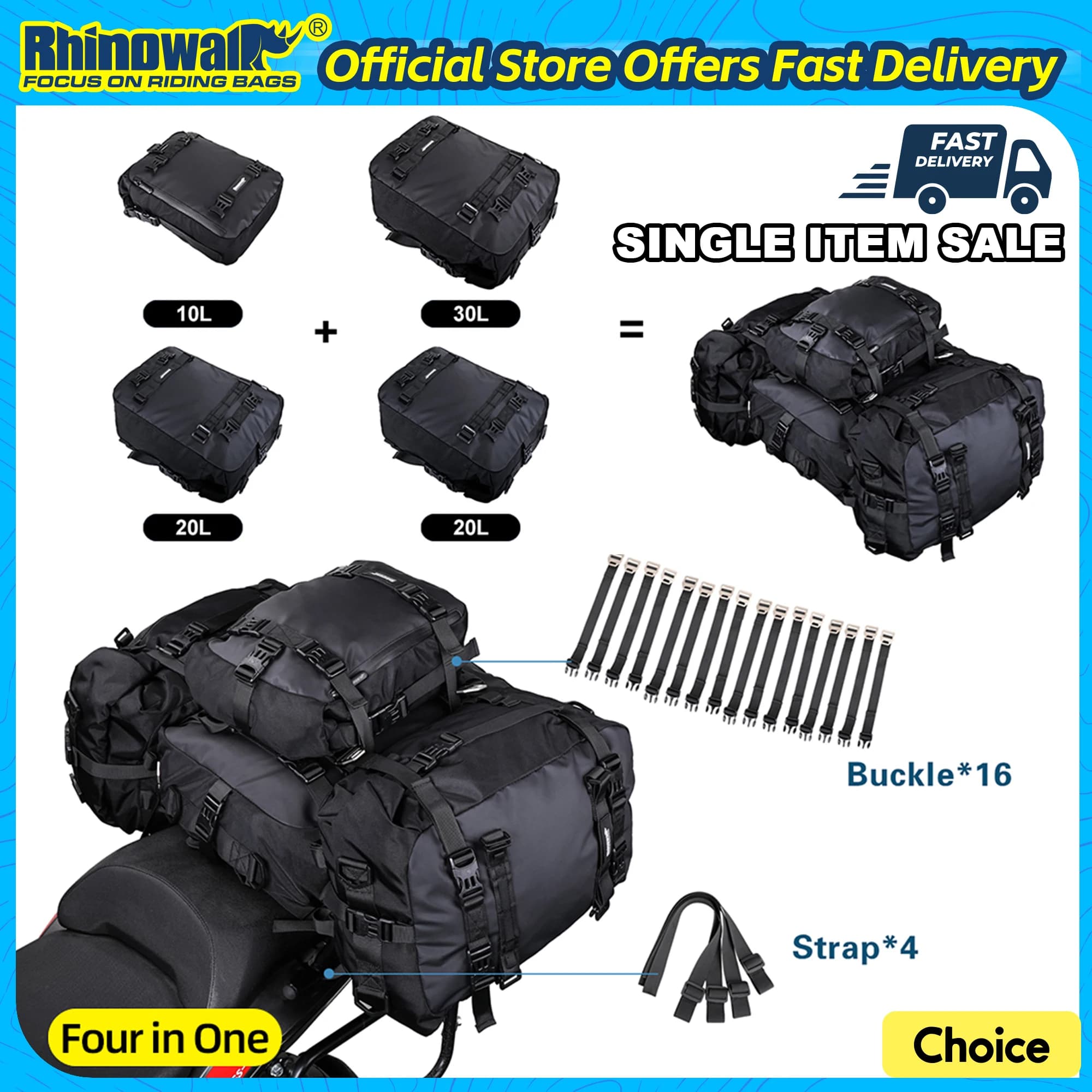 Rhinowalk Borsa per sedile posteriore per moto Borsa da sella interna impermeabile 10L-20L-30L Modularity Bagagli Borsa a tracolla Zaino