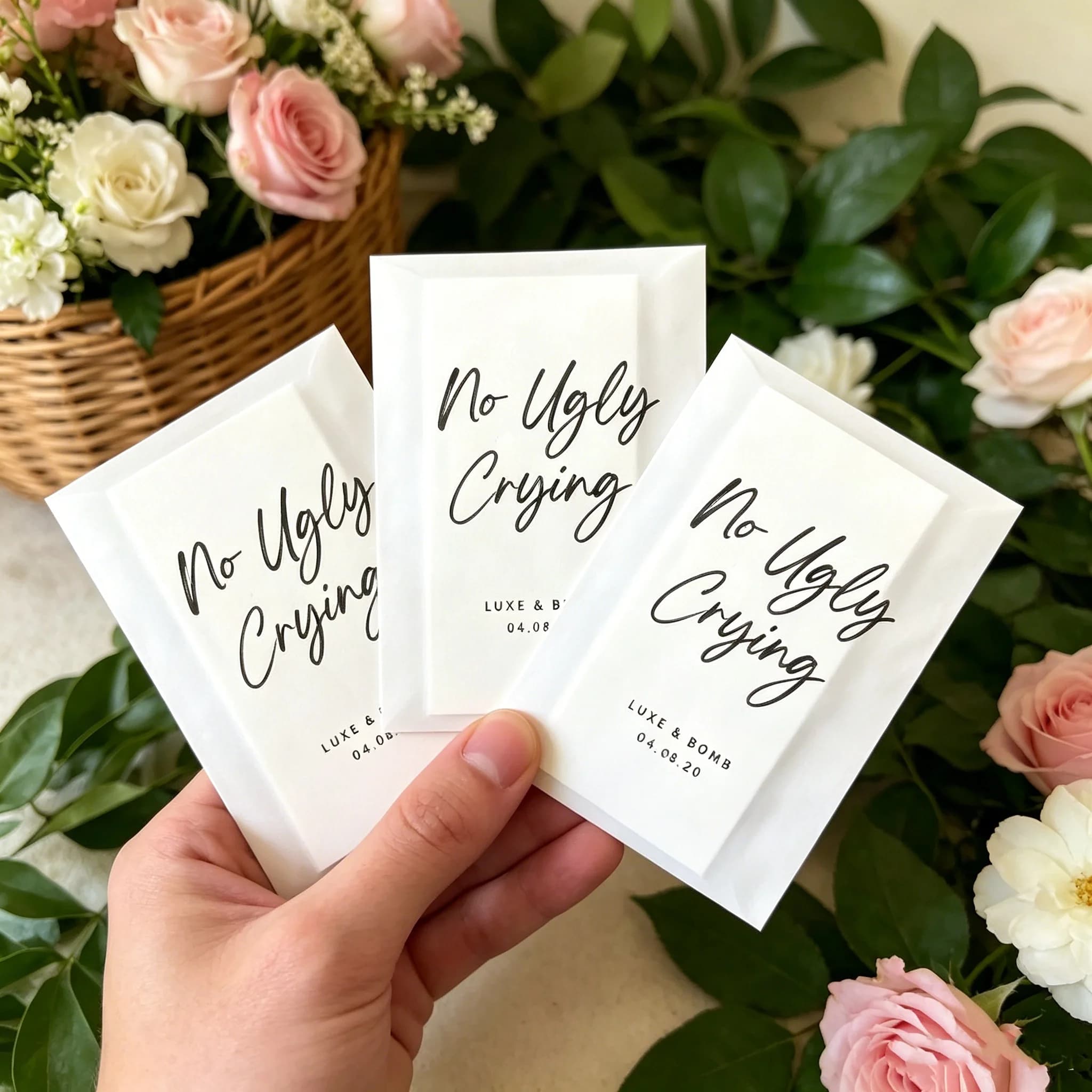 Sacchetti di Fazzoletti Decorativi Floreali per Matrimonio, Confezioni Personalizzate 'Happy Tears', Regali per Ospiti, Accessori per Feste