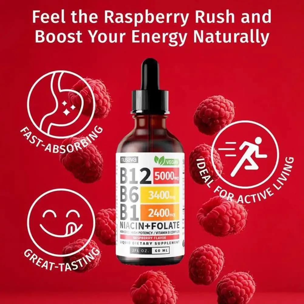 Gocce Sublinguali di Vitamina B12, B6, B1 a Tripla Assorbenza, Integratore Complesso B per Supporto Nervoso e Muscolare, Formula Notturna