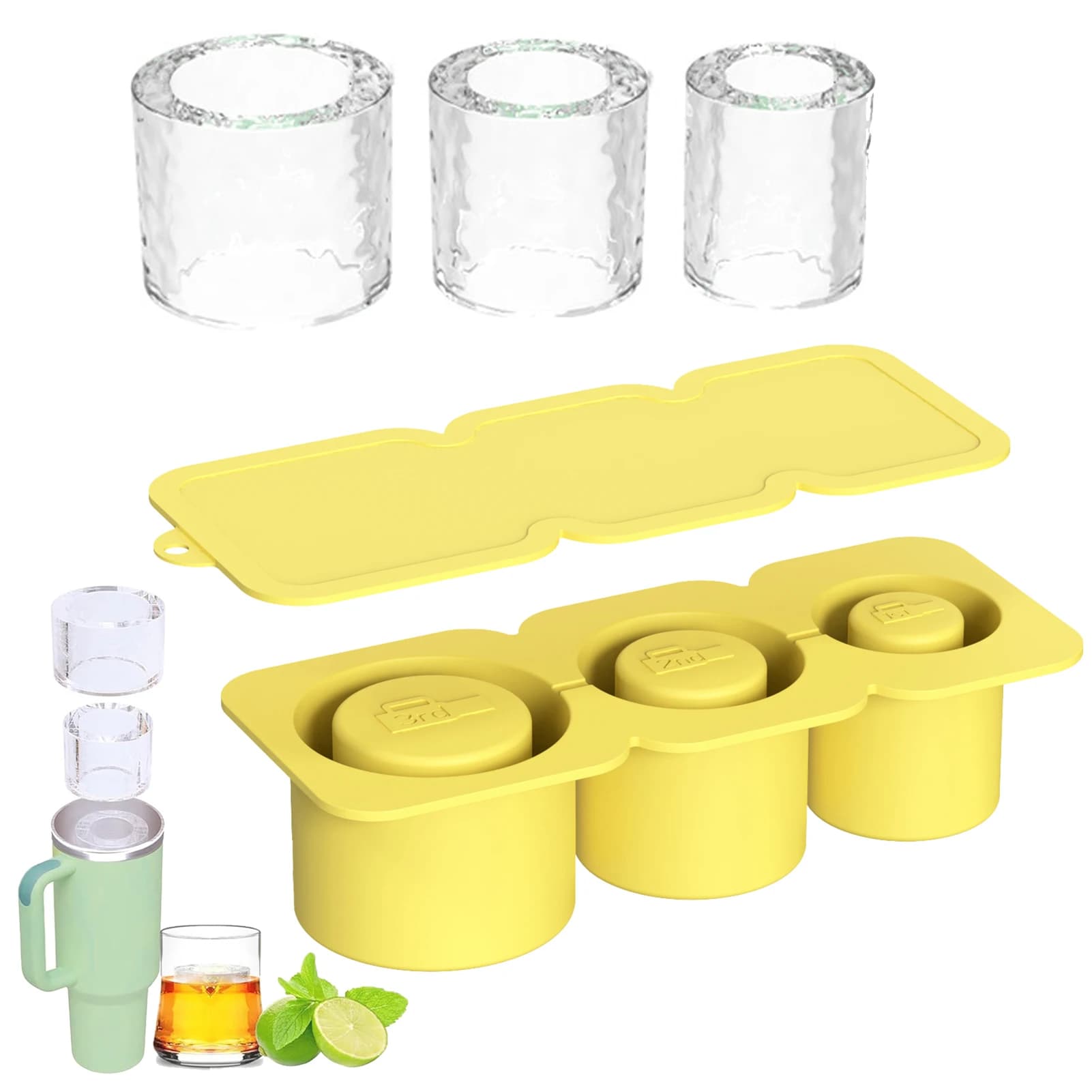 Stampo per Cubetti di Ghiaccio 30oz 40oz Compatibile, Grande Stampo in Silicone con Coperchio, Anti-perdita, Congelamento Rapido, Riutilizzabile per Bicchieri Stanley