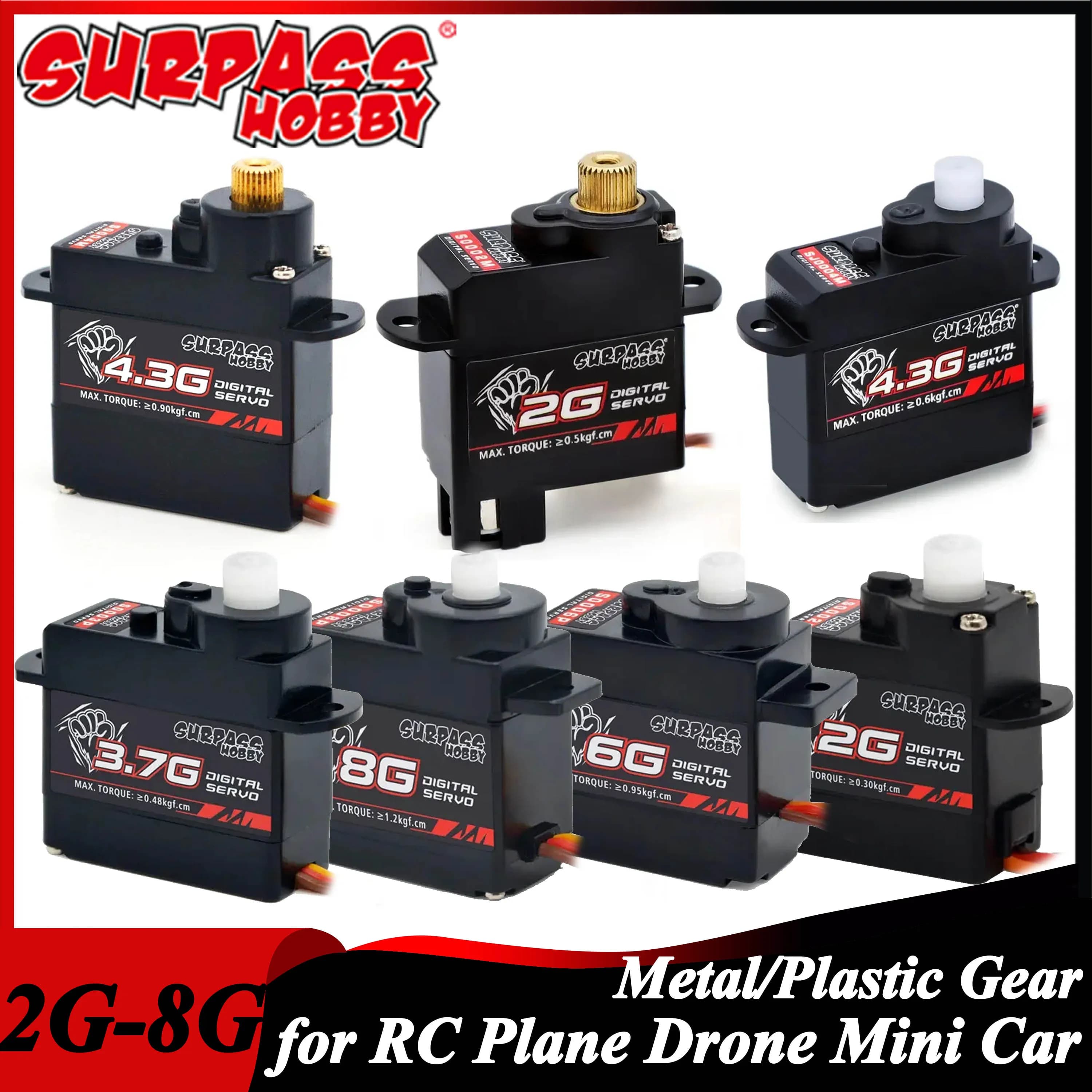 Surpass Hobby 2g 3.7g 4.3g 6g 8g Mini digital servo plastic/metal for airplane RC fixed wing helicopter drone auto boat robot