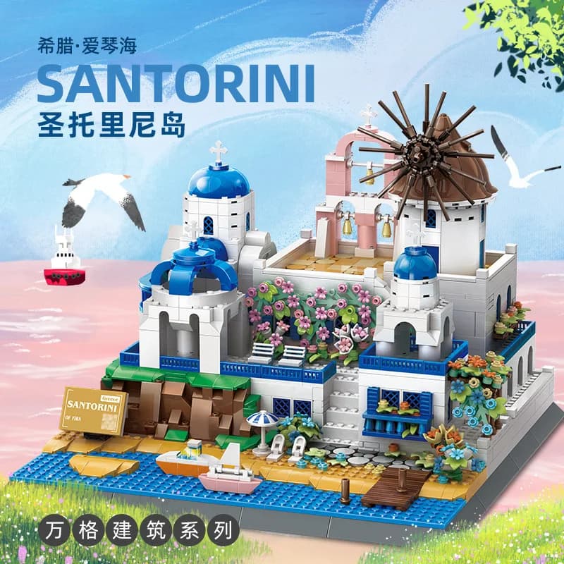 6230 Building Blocks Greek Santorini Island Architecture Landmark Model, Compatible with Small Bricks, Educational Toy 1372pcs