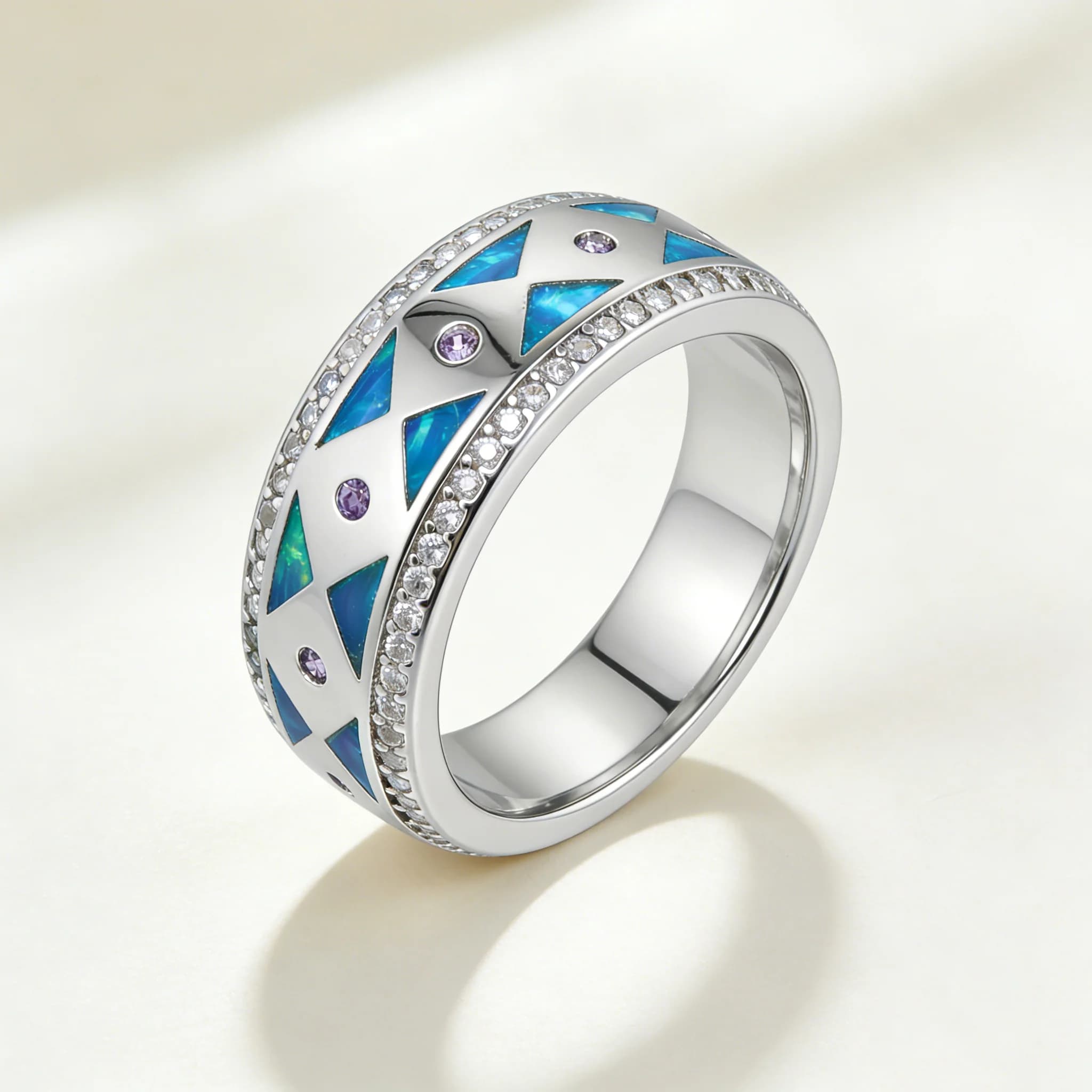 Anello Girevole Boho con Intarsio in Opale a Triangolo per Donne, Anello Antistress Trasparente, Regalo Perfetto per Anniversario, Compleanno, Uso Quotidiano
