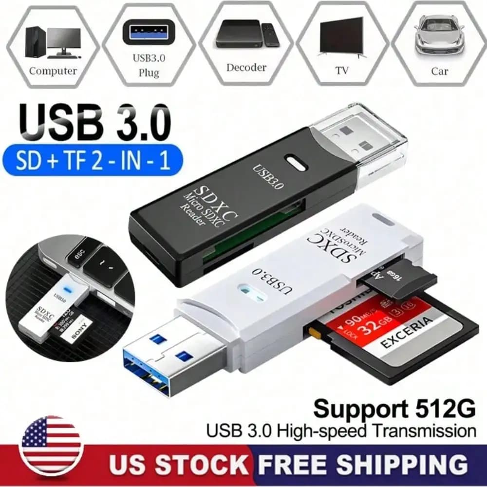 USB 3.0 Micro SD card reader, 2-in-1 SD card reader to USB from 5 Gbps, for Micro SDHC and UHS-I cards