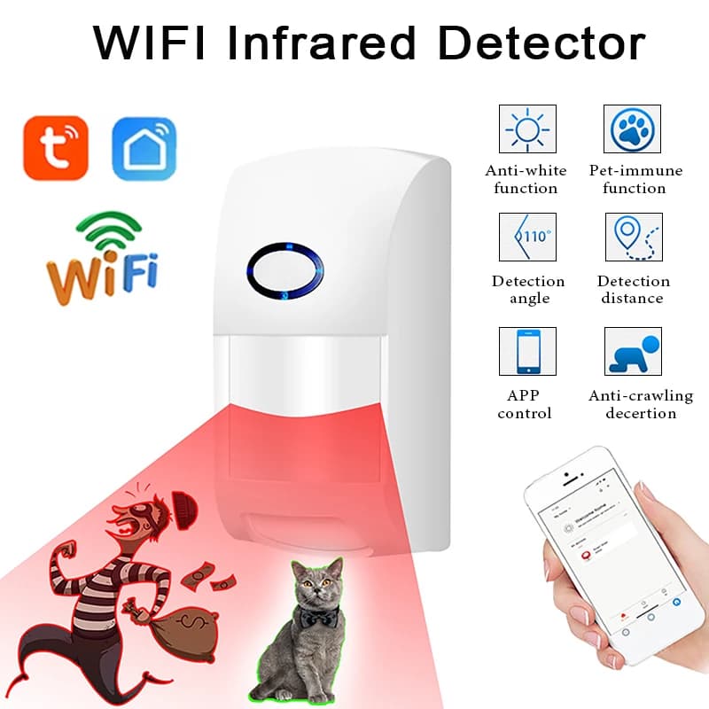 Tuya Smart WiFi PIR Infrared Motion Detector Wireless Home Security System Anti-Pet & Anti-Crawling Infrared Human Body Sensor