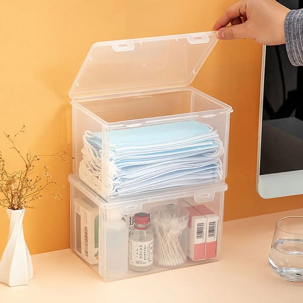 Scatola Portamask Rinforzata 1 Pezzo, Contenitore Portatile in Plastica con Coperchio, Piccolo e Grande, Trasparente, per Medicinali, Pillole, Gioielli, Orecchini, Cosmetici