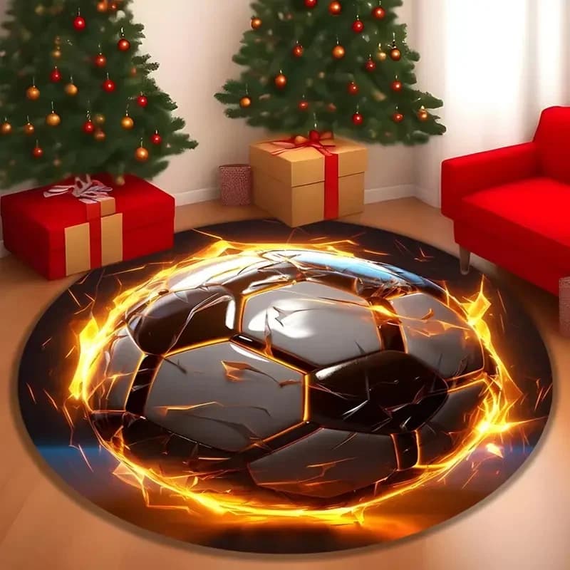 Tappeto da calcio luminoso con design a fiamma, tappeto da calcio fuoco nero grigio, regalo perfetto per gli amanti dello sport, decorazioni per la casa festive