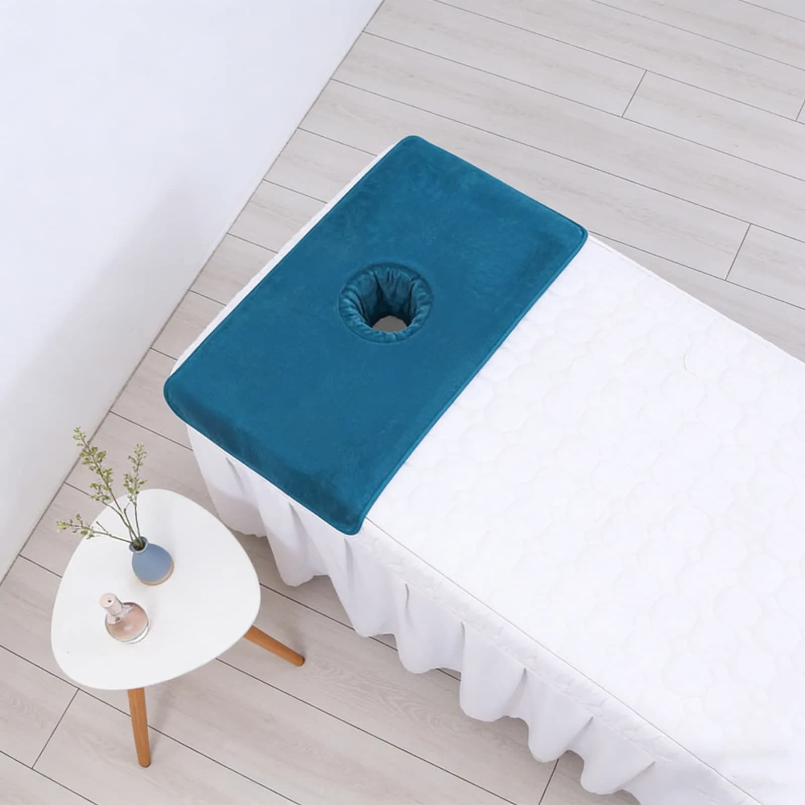 Lenzuolo per lettino da massaggio con foro per il viso, verde scuro, delicato sulla pelle, copertura per lettino estetico, riutilizzabile, per spa e salone, cuscino per lettino da massaggio