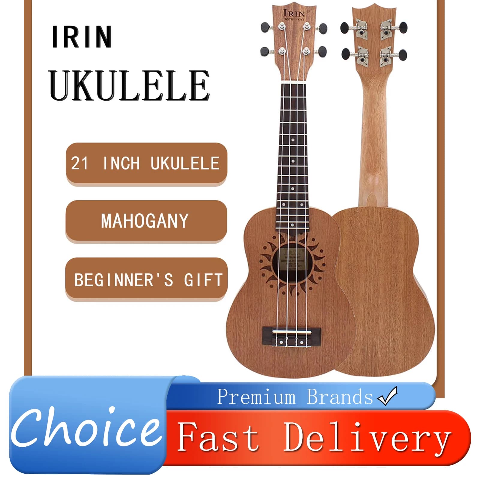 IRIN Ukulele 21 Pollici a 4 Corde, Chitarra Hawaiana Mini Girasole, Ukulele in Mogano, Strumento Musicale a Corde per Principianti