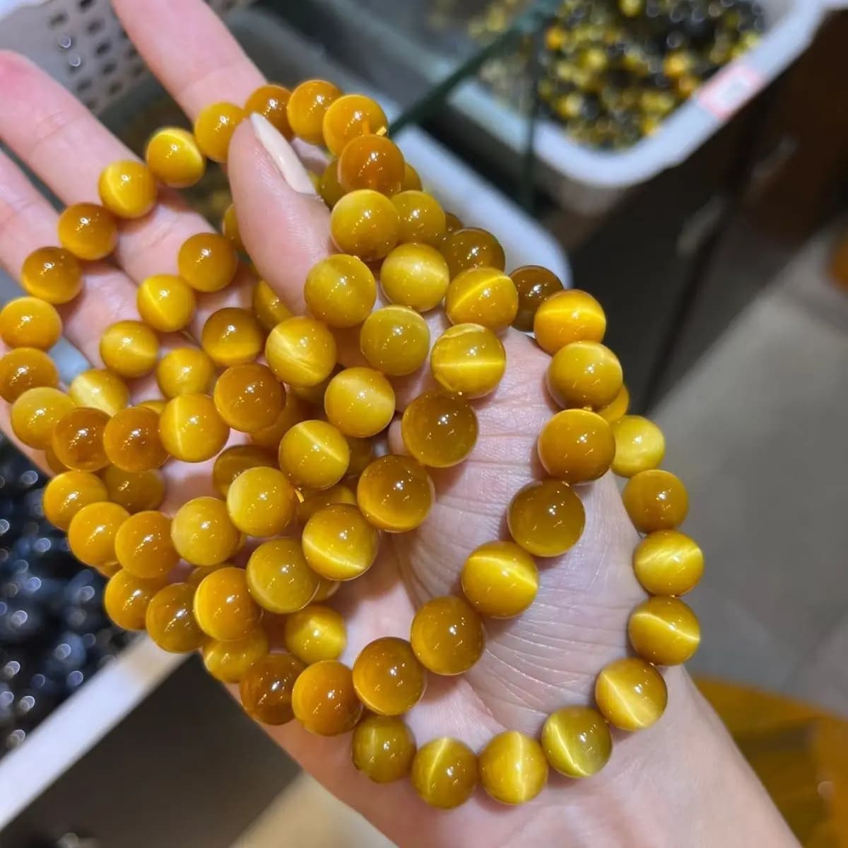 Bracciale in pietra occhio di tigre dorato da collezione con catena trasparente per uomo e donna, regalo giallo