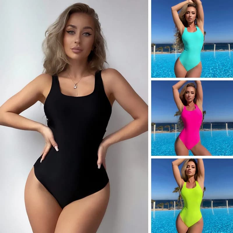 Nuovo Costume da Bagno Intero da Donna 2026 Sexy Modellante Arricciato Tinta Unita Multicolore per Surf Stile Europeo con Imbottitura Fissa