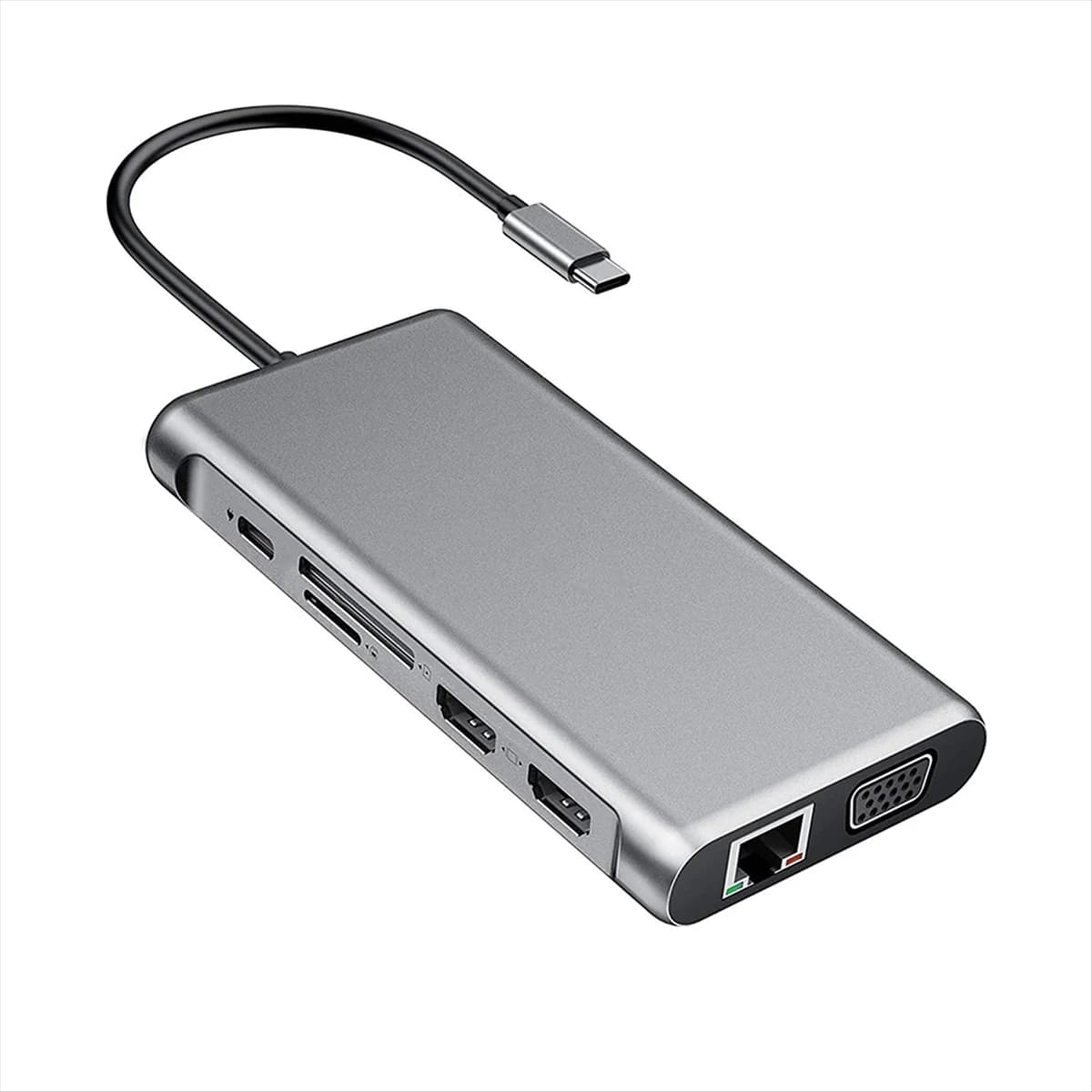 A008 Hub USB tipo C 12 in 1 da tipo C a 2 adattatore VGA 4K compatibile RJ45 Lan Ethernet SD TF PD USB-C 3.0 audio/microfono da 3,5 mm