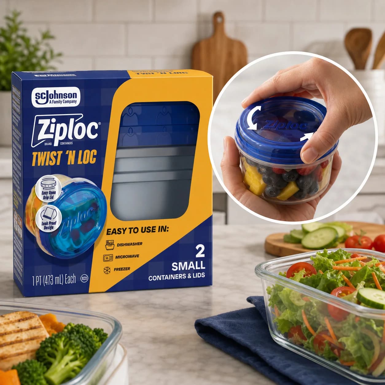 2ct Small Twist Lock Food Storage Containers, Leak Resistant Plastic Lunch Meal Prep Bowls For Kitchen