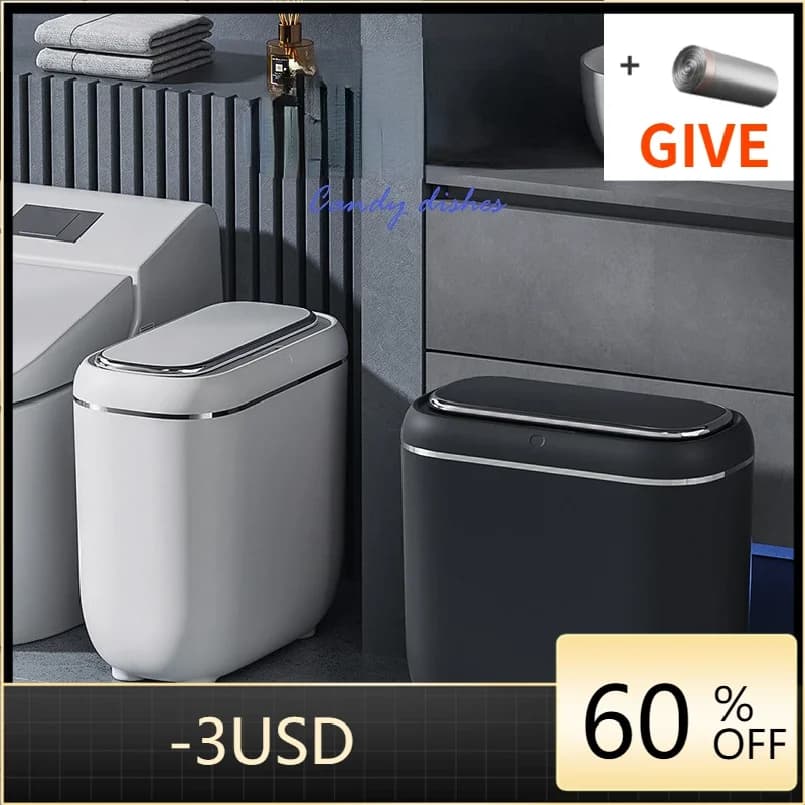 Bidone della spazzatura con sensore automatico da 14 litri Bidone elettrico senza contatto intelligente Cucina Bagno Secchio impermeabile per rifiuti con coperchio Cestino per la casa