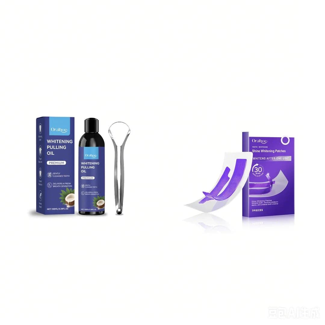 Whitening set for students with whitening stripes and mouthwashing for clean teeth and bright smile - 7 whitening stripes + 100ml neckline