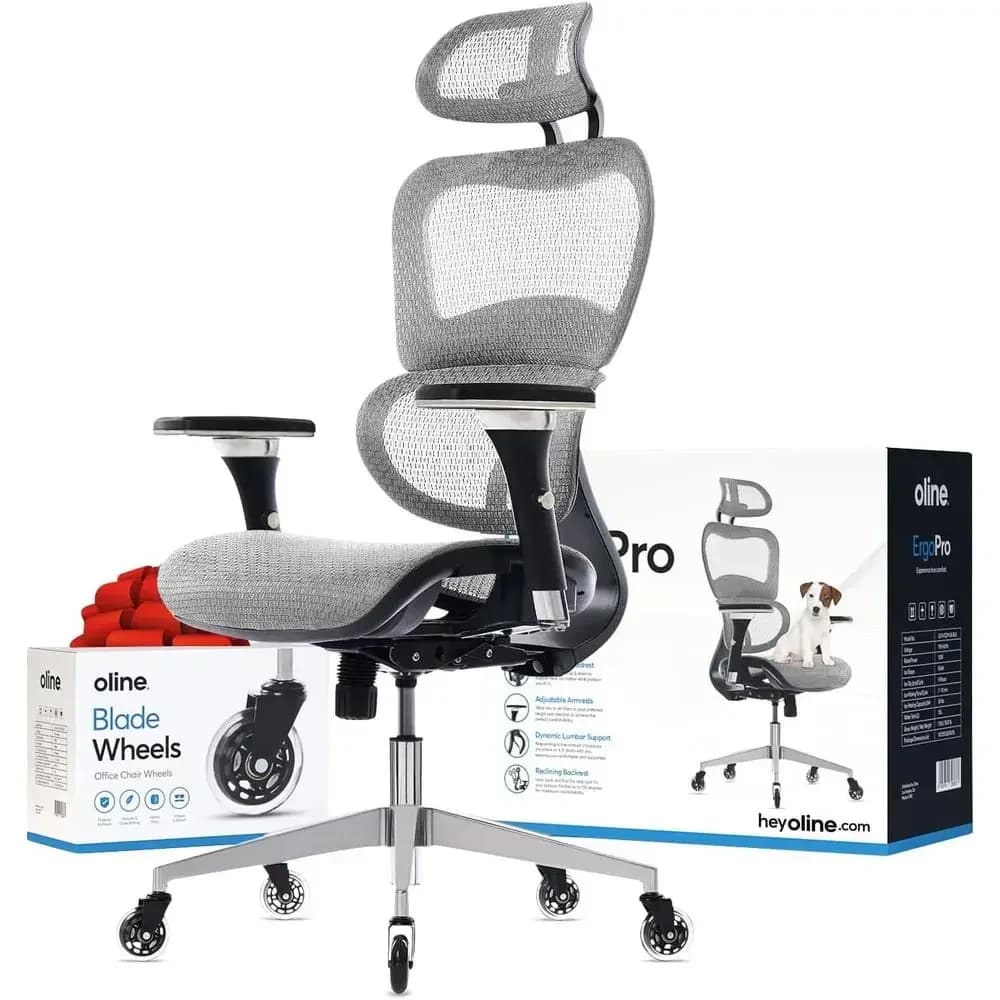 Sedia da Ufficio Ergonomica con Braccioli Regolabili, Supporto Lombare 3D, Ruote - Ideale per Computer, Gaming, Uso Dirigenziale (Grigio Chiaro)