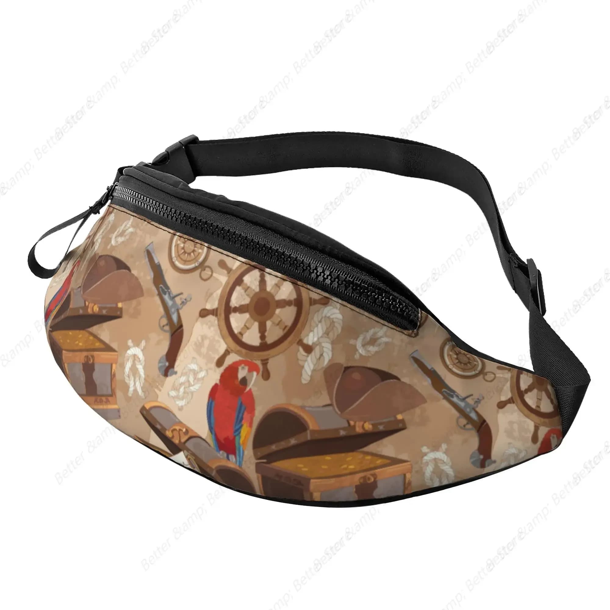 Men's Women's Waist Bag with Headphone Jack Sport Waist Old Pirate Treasury Map For Running