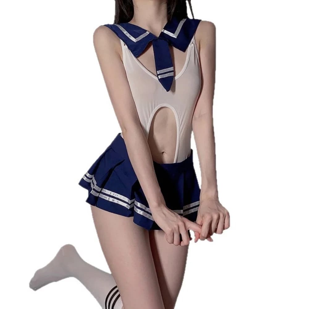 Complete Lingerie Sexy JK Uniform for Women's Plus Sizes, Pure Style Desire, Navy Costume, Full Lingerie Without Sewings