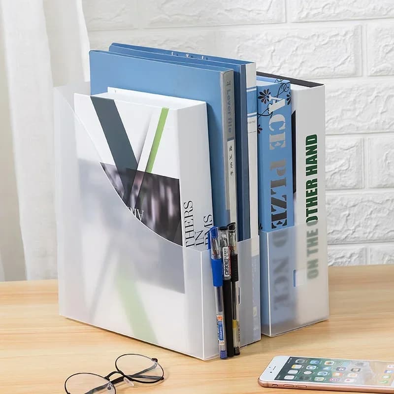 Cartella di file in stile semplice Portariviste per libri Documenti da scrivania Organizzatore di archiviazione verticale Supporto Scaffale per libri trasparente