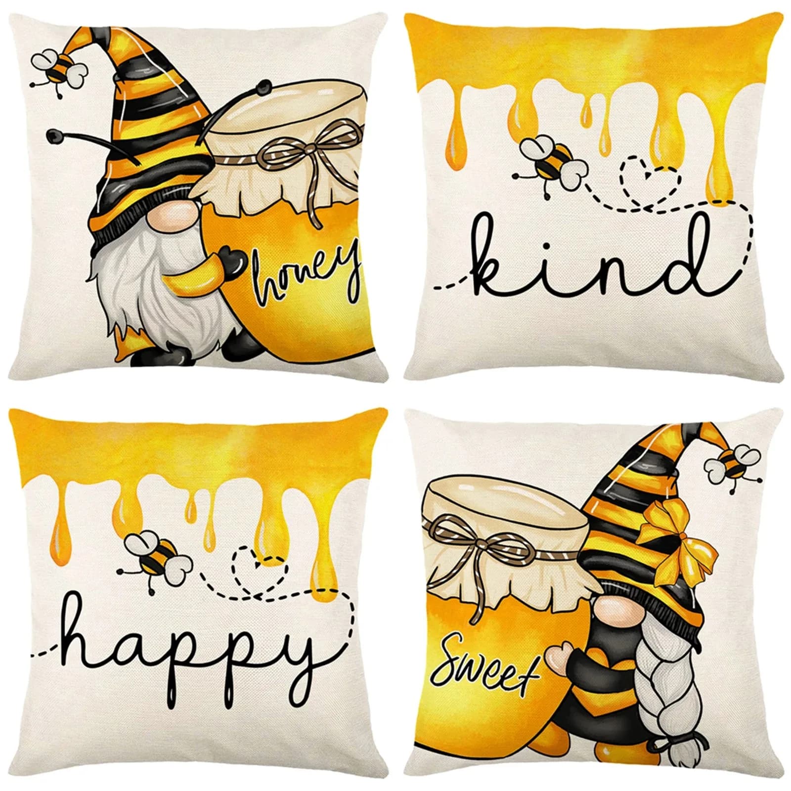 Floral Throw Pillow Cases Yellow Bee Pattern Square Cushion Cover Bed Sofa Pillow Covers Home Decor Pillowcases
