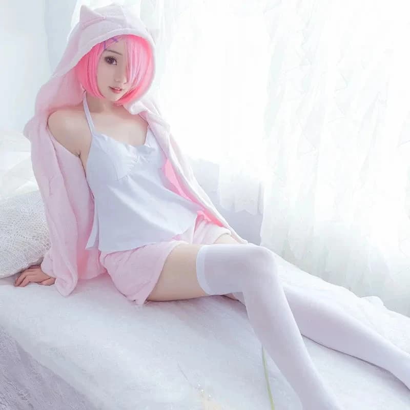 Costumi di Halloween per Cosplay ★ Re:Life in a different world from Rem Ram Sexy Cat Ear Ver. Pigiama e Parrucca Anime per Donna Re:Zero ☆ Nuovo