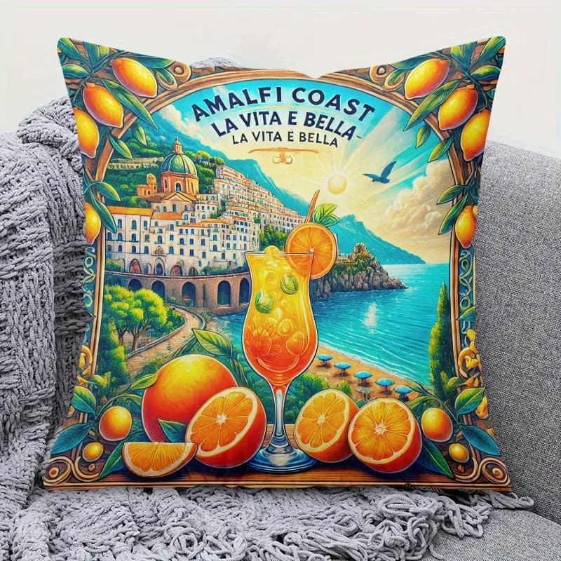 1 federa per cuscino con motivo Limone e Arancia della Costiera Amalfitana, adatta per divano, camera da letto, soggiorno, un regalo in stile vacanza per gli amanti dei viaggi