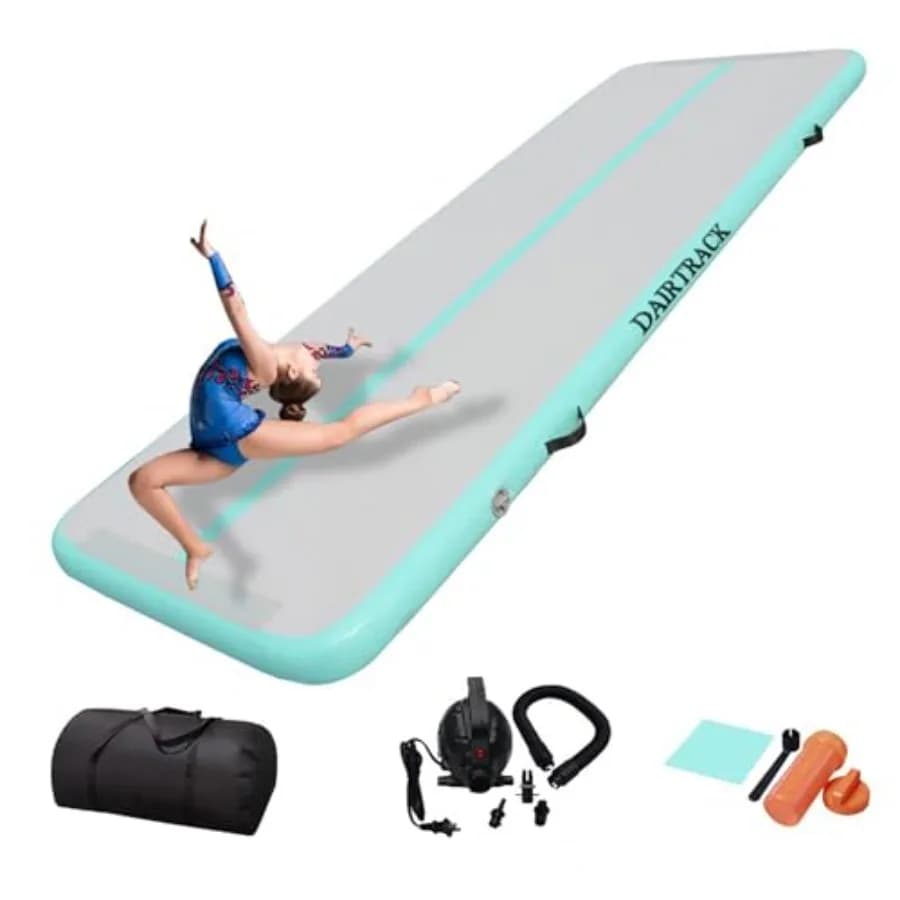 Inflatable gymnastics pad for home use, gym workout, cheerleading, yoga, water; blue PVC material; ultra durable, quick swelling.